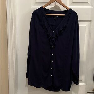 H&M Dark Blue Ruffle Button-Up Blouse